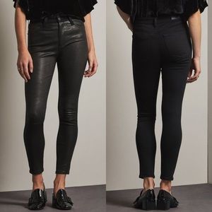 AG Farrah Leather Skinny Ankle Jean Super Black